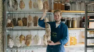 Hugo Guest at the salami making workshop