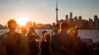 Sunset skyline from ferry