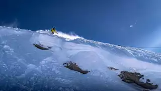 A skier tackles the off-piste terrain in Val D'Isere