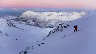 Skiing on the Lofoten Islands involves strenuous climbs to reach slopes