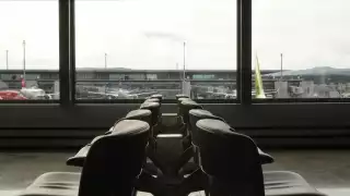 A row of chairs sitting in front of a window