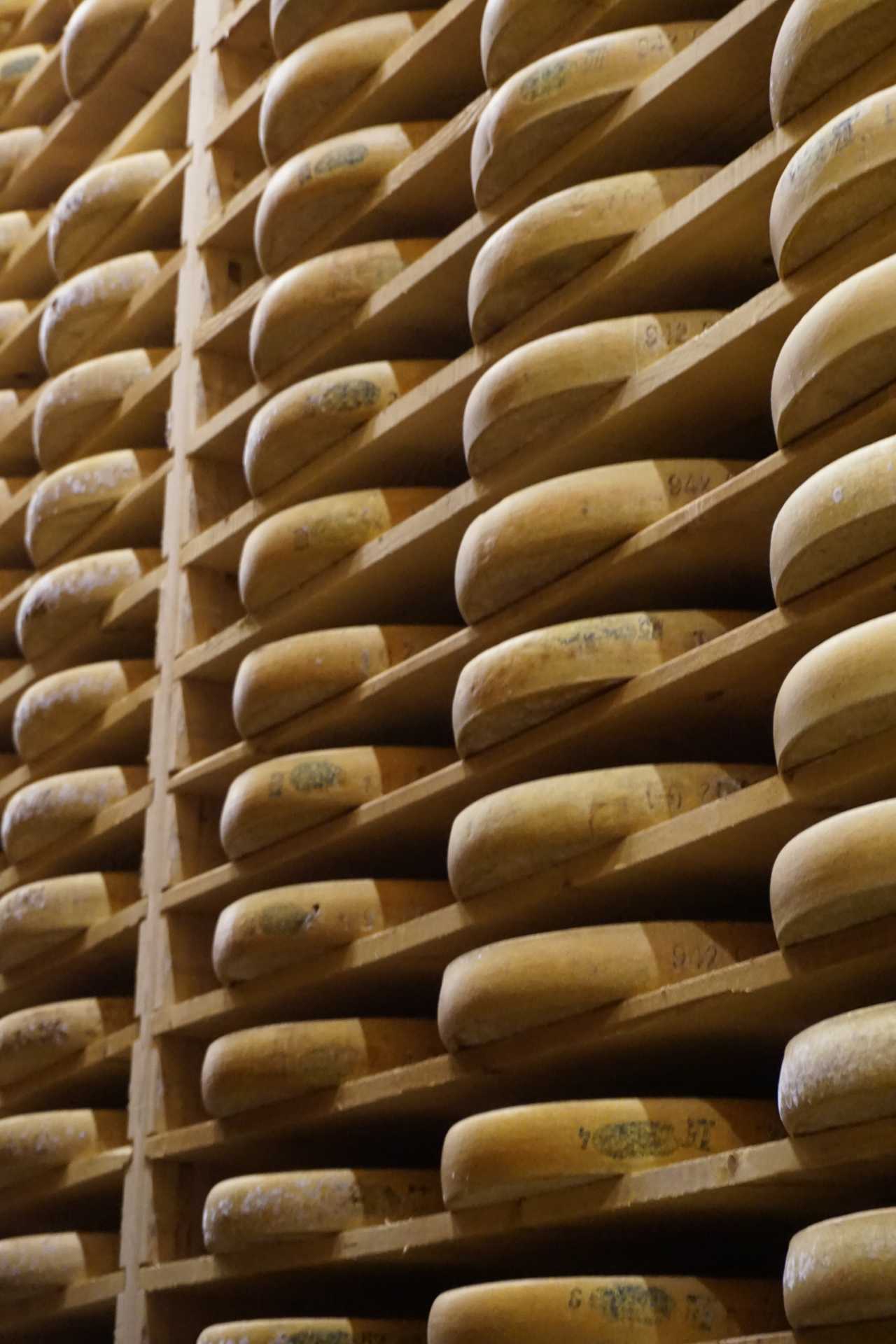 Wheels of Comte cheese in Jura, France