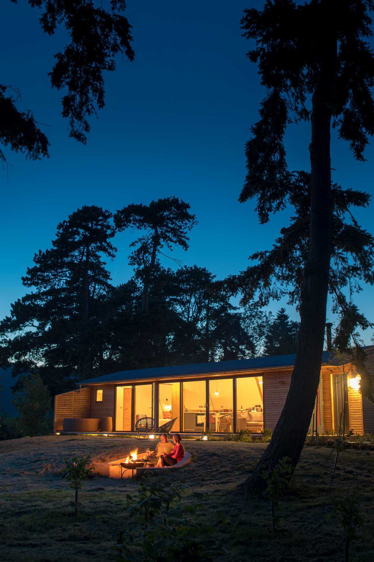 Night view at Cynefin Retreats, Wales