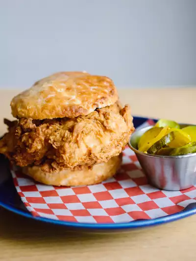 A chicken burger at All Day Baby in Los Angeles