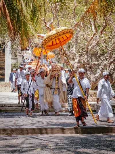 The Melasti ritual is a Balinese Hindu purification ceremony held before Nyepi