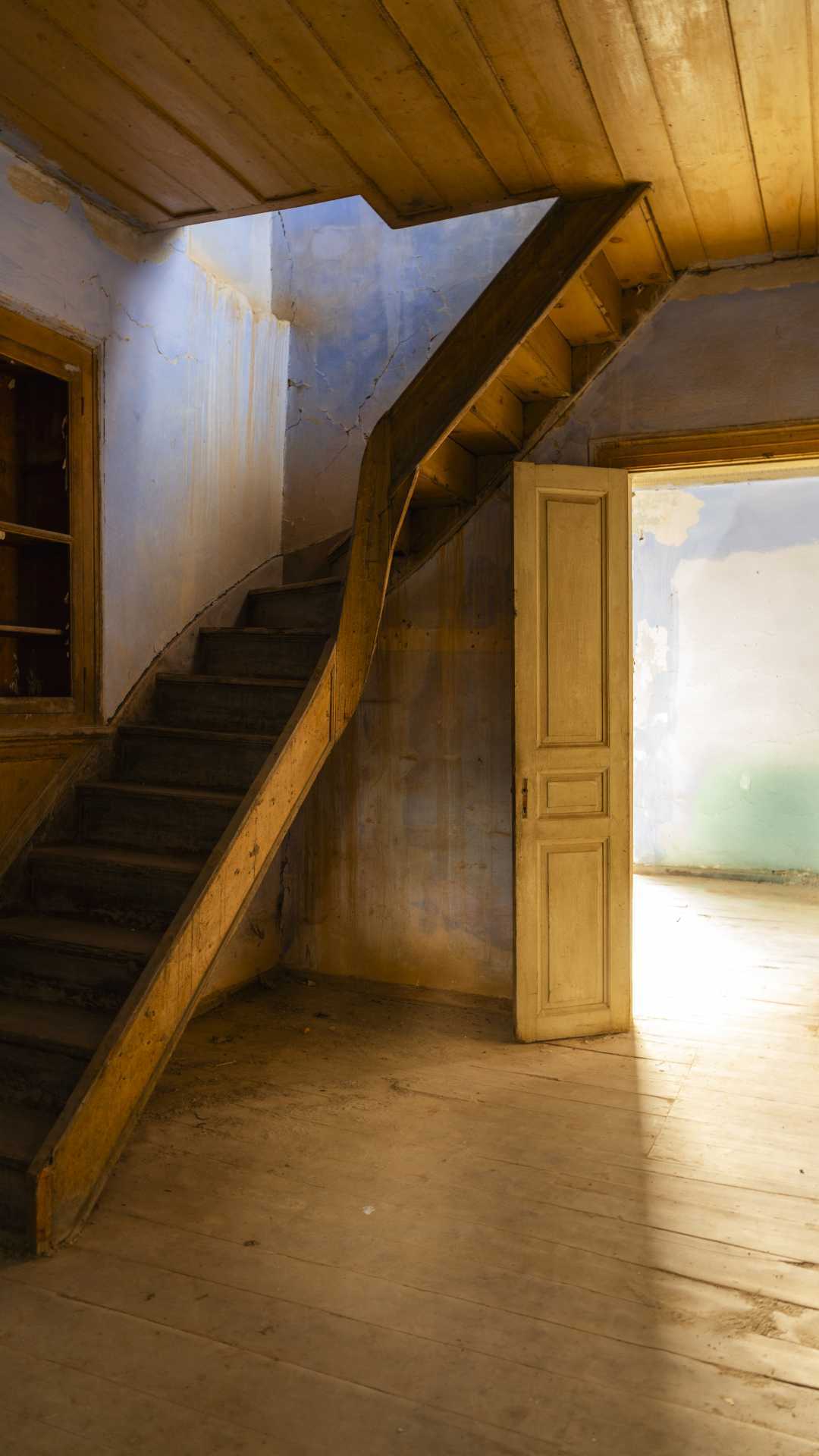 A wooden staircase