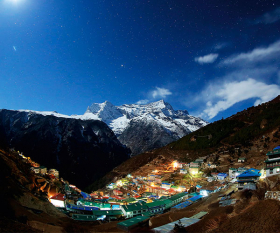 The mountain and village at night