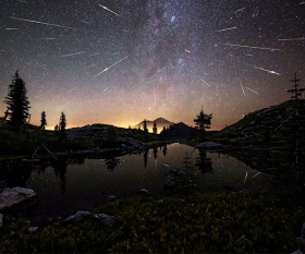 The Perseid Meteor Shower over Mount Shasta, USA