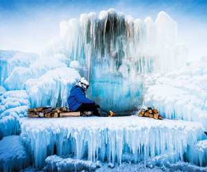 Sitting in an iced over fire pit in Alberta, Canada