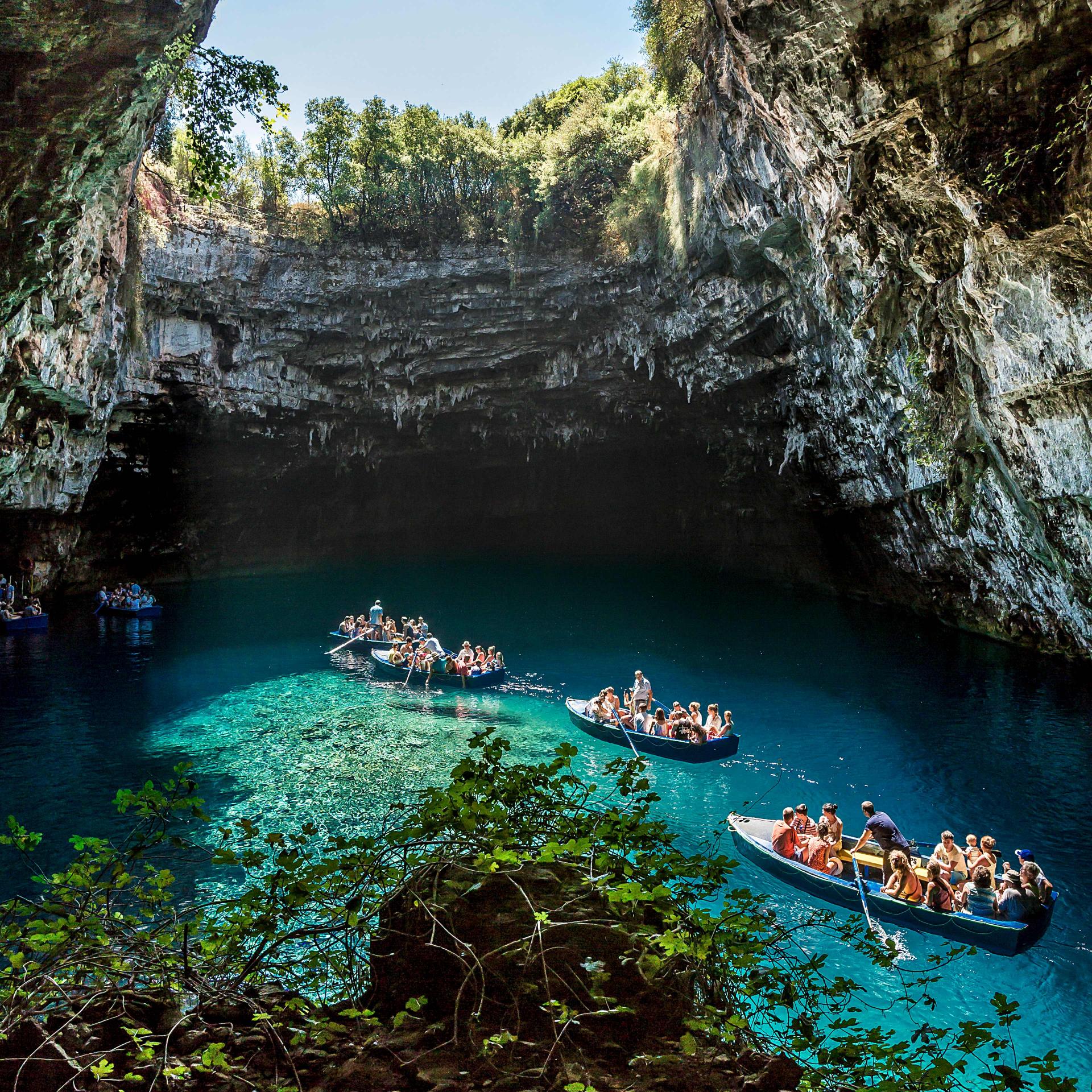 The underground lake at Melissani Cave, Greece
