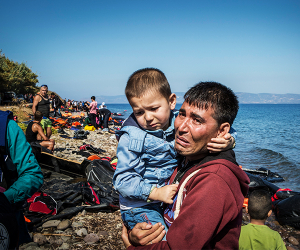 Lesbos Greece refugees arriving by boat