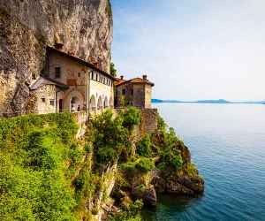 Buildings overlooked Lake Maggiore, Switzerland