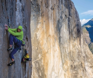 Tommy Caldwell climbing on the Dawn Wall in Yosemite National Park, California