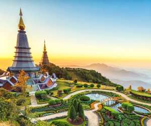 Temple surrounded by mountains in Thailand