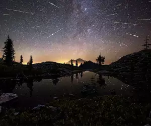 The Perseid Meteor Shower over Mount Shasta, USA