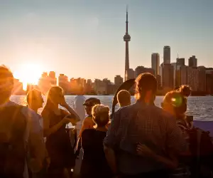 Sunset skyline from ferry