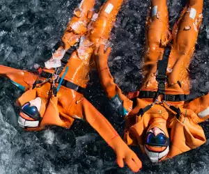 Nordic-inspired ice-floating in insulated dry suits on Lac de l'Ouillette